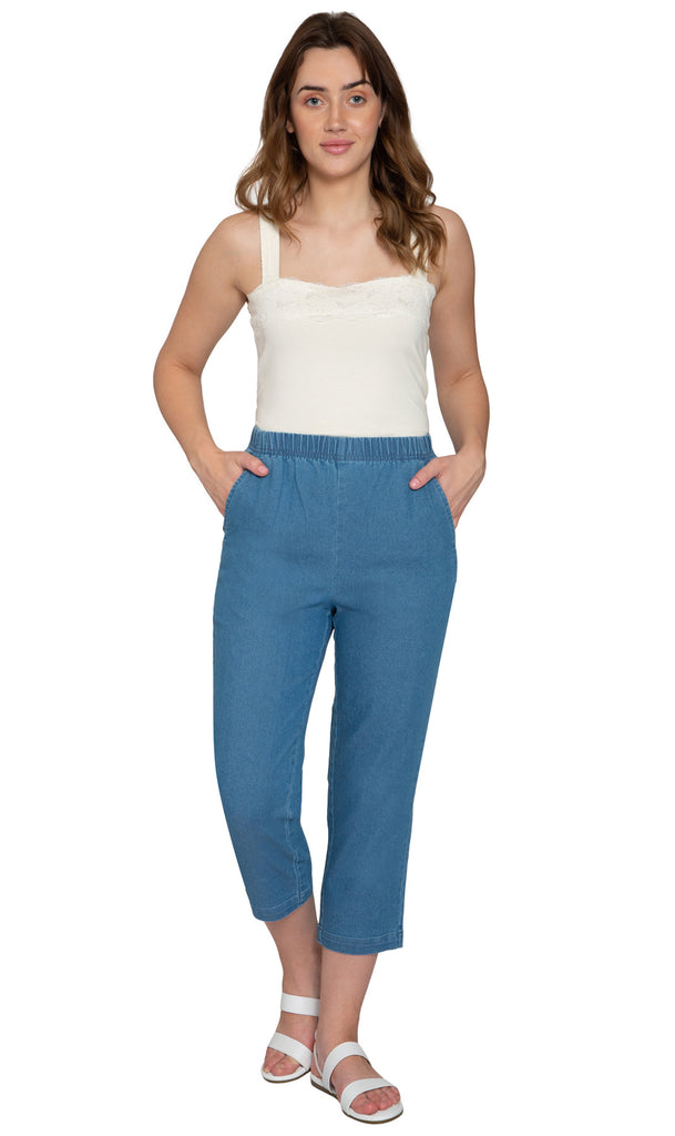 Stretchable Solid Women Denim Capri (Blue) in Trichy at best price by New  Look Ladies Tailoring And Readymades - Justdial